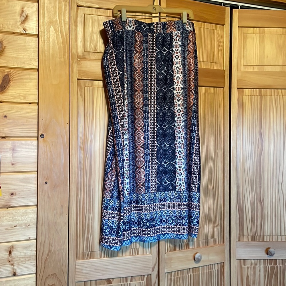Peach and blue maxi print skirt